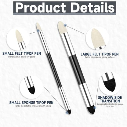 4pcs Artist Blending Sponge Pen Dual Tip Reusable Drawing Art Soft Oil Pastel Blending Tools Washable Sketch Rubbing Sponge Brush for Artist Professional Sketch Drawing Blending Lightening & Highlight