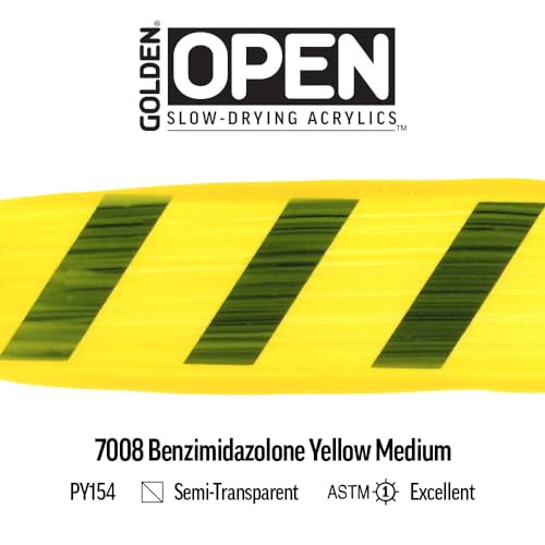 GOLDEN OPEN Slow-Drying Acrylics, Benzimidazolone Yel Med, 5 fl oz. tube, Professional Acrylic Paint, Semi-Transparent - color: Benzimidazolone Yel Med, size: 5 Fl Oz (Pack of 1)