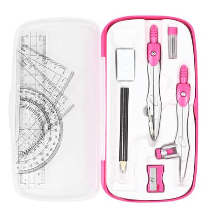Vobou Math Geometry Sets 10 Pcs, Student Supplies Kit, for School (Pink - color: Pink