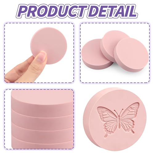 6 Pack 2"x2" Round Block Pale Pink Rubber Stamp Carving Blocks Rubber Carved Brick Soft Rubber Linoleum Block for Craft Project - style: Round