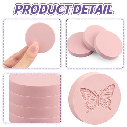 6 Pack 2"x2" Round Block Pale Pink Rubber Stamp Carving Blocks Rubber Carved Brick Soft Rubber Linoleum Block for Craft Project - style: Round