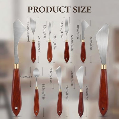 7-Piece Palette Knife Set, Stainless Steel Spatula & Mixing Scraper for Painting, With Birch Wood Handles for Oil Acrylic Watercolor Canvas Art Supplies, Blending & Texture Tools