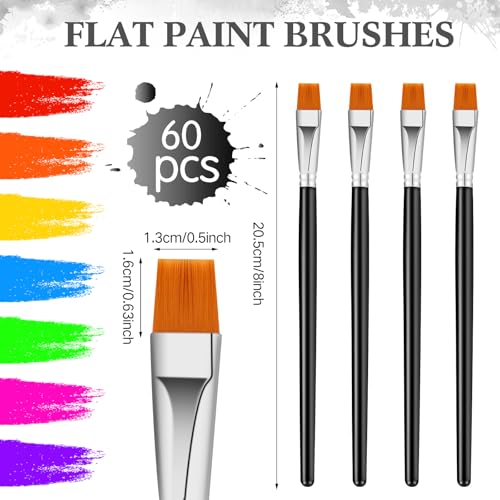 Crtiin 60 Bulk 1/2 Inch Flat Paint Brushes for Acrylic Painting (Black) - color: Black, size: 1/2 Inch