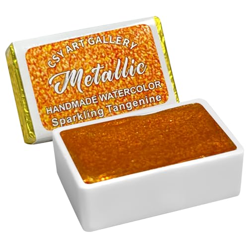 Full Pan Handmade Color Flake Shimmer Metallic Watercolor Paints Chose your Color (Sparkling Tangenine) - color: Sparkling Tangenine (Full Pan)