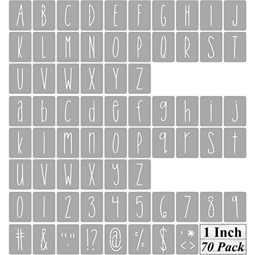1 Inch Alphabet Letter Stencils for Painting - 70 Pack Letter and Number Stencil Templates with Signs for Painting on Wood, Reusable Skinny Letters Stencils for Chalkboard Wood Signs & Wall Art - size: 1 Inch