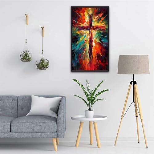 ARTGOTO Large Paint by Numbers for Adults Abstract Christian Cross | 15.7x27.5inch/40x70cm Paint by Number Kit on Canvas, Colorful Faith Wall Art Acrylic Painting Set with Brushes, No Frame - color: PBN049