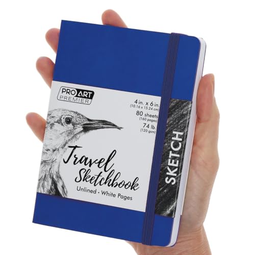 Pro Art Premier Sketch Book Travel 6"x 4" White 74lb Royal Blue 80 Sheets, Sketch Book, Sketchbook, Drawing Pad, Pad, Drawing Paper, Art Book, Paper, Sketchbook for - color: 4x6 Royal Blue