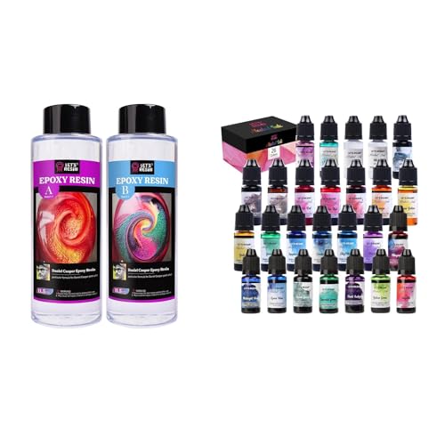 Save 14% on LET'S RESIN 26 Colors Alcohol Ink Set with 23oz Bubble Free Epoxy Resin, Crystal Clear Epoxy Resin with Resin Dye