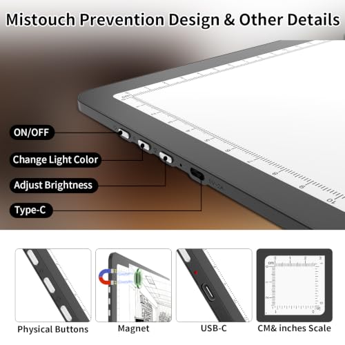 LEACUBER Rechargeable A2 Light Board 25.2''x18.4'', Large Magnetic Tracing Light Box with Side Buttons, Diamond Art Light Pad for Diamond Painting, LED Light Table for Sketching, Weeding Vinyl Black - size: A2