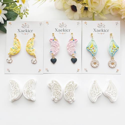 12 Pairs Butterfly Wing Polymer Clay Cutters - Detailed Texture Jewelry Making Tools for Earrings & DIY Crafts, Soft Clay Shaping Molds - color: 2E color
