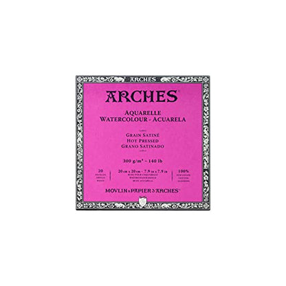Arches Watercolor Paper Block, Hot Press, 7.9" x 7.9", 140 pound - size: 7.9"x7.9", style: Hot Press