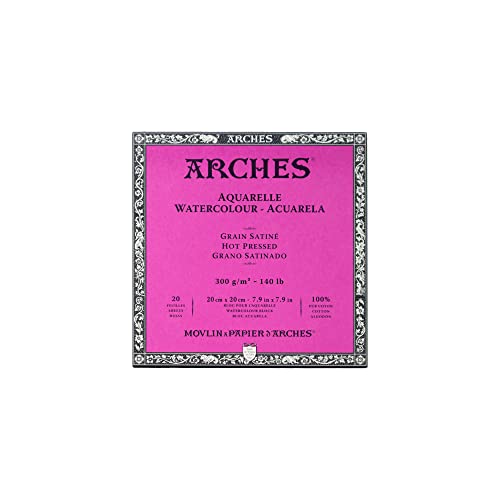 Arches Watercolor Paper Block, Hot Press, 7.9" x 7.9", 140 pound - size: 7.9"x7.9", style: Hot Press