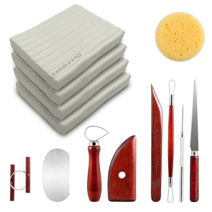 ReArt Non-Drying Oil-Based Modeling Clay 2.6 Pounds, Non Hardening Reusable Clay, Non Toxic No Bake Professional Oil Base Sculpting Clay (White & Tools) - color: White & Tools