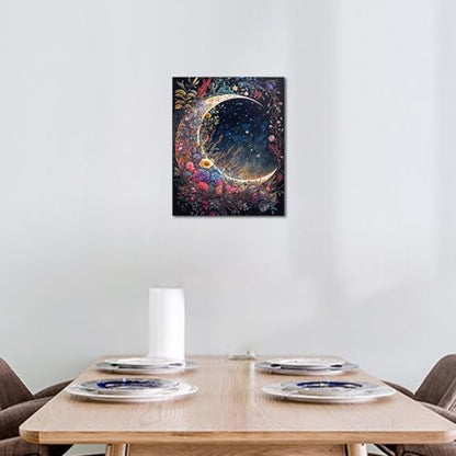 TUMOVO Moon Floral Adult Paint by Number Kit on Canvas | moon floral 16x20 inch canvas kit with acrylic paints, turn blank canvas into art and display as wall decor.