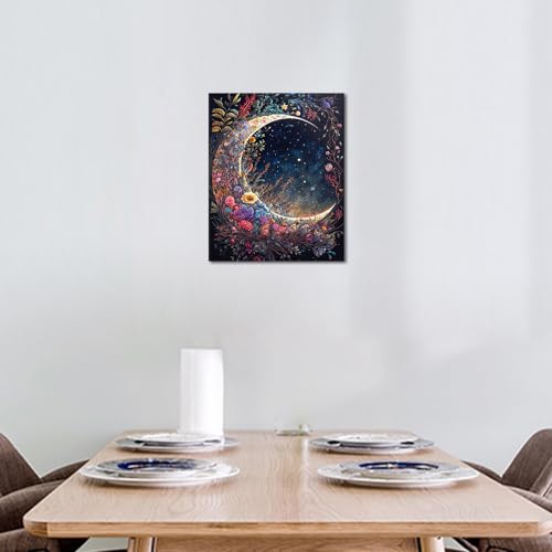 TUMOVO Moon Floral Adult Paint by Number Kit on Canvas | moon floral 16x20 inch canvas kit with acrylic paints, turn blank canvas into art and display as wall decor.