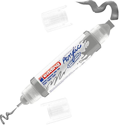 edding 5400 Acrylic 3D Double Liner - Silver - 1 Acrylic Colour Tube - 2 nozzles 2-3,5-10mm - Acrylic Paints for Canvas, Painting Boards and Wood - Waterproof acrylics in Artist-Quality Colours - color: Silver Mat