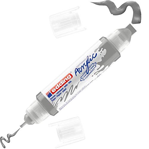 edding 5400 Acrylic 3D Double Liner - Silver - 1 Acrylic Colour Tube - 2 nozzles 2-3,5-10mm - Acrylic Paints for Canvas, Painting Boards and Wood - Waterproof acrylics in Artist-Quality Colours - color: Silver Mat