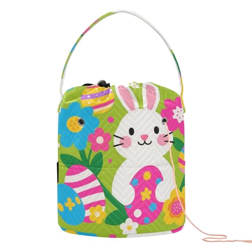 Yarn Bag Small Crochet Bag Drawstring Yarn Storage Organizer Knitting Project Bags Potable Yarn Holder with Holes Handle Crocheting Needles Knitting Accessories Cute Bunny Eggs Easter - color: Cute Bunny Eggs Easter