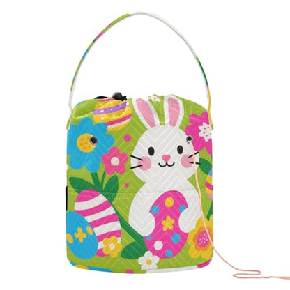 Yarn Bag Small Crochet Bag Drawstring Yarn Storage Organizer Knitting Project Bags Potable Yarn Holder with Holes Handle Crocheting Needles Knitting Accessories Cute Bunny Eggs Easter - color: Cute Bunny Eggs Easter