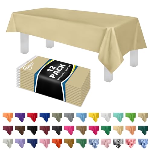 Grandipity Plastic Table Cloth Disposable 12 Pack 54” x 108” Rectangle | Beige Plastic table covers, durable disposable tablecloths, fade and tear-resistent table cover for party, event - color: Beige, size: 54in. x 108in. Rectangle
