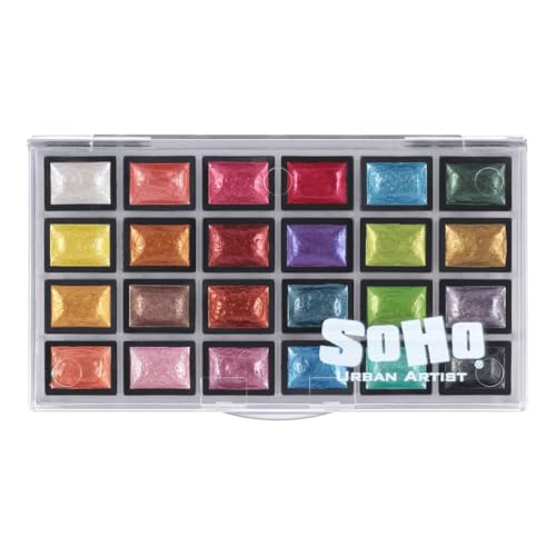 Soho Urban Artist Mini Pan Metallic Watercolor Set, 24 Colors