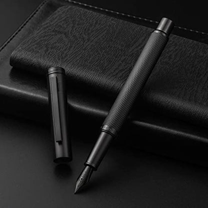 Hongdian Black Forest Fountain Pen Medium Nib Classic Design with Converter and Metal Pen Case Set - color: Black, style: Medium Point
