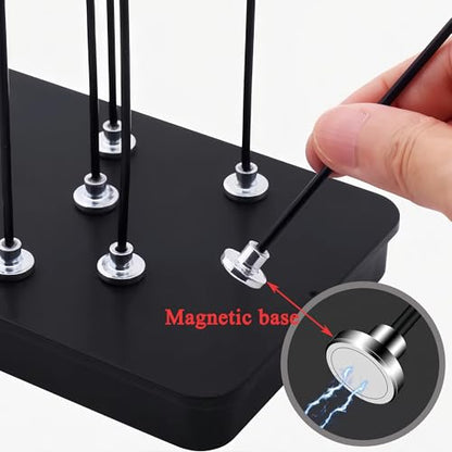 Metal Painting Stand Base Holder with 12 Magnetic Bendable Alligator Clips, Model Parts Assembly Tool Set and Ideal Tools for Airbrush Spray, Black, Includes Cleaning Brush
