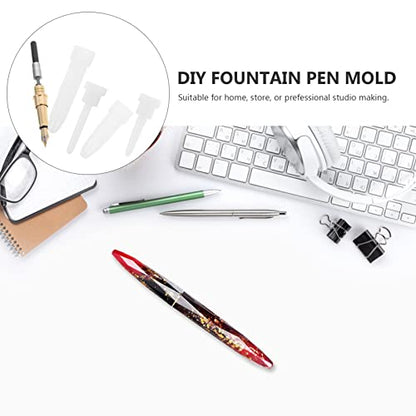 EXCEART Fountain Pen Mold Set Silicone Pen Mold for Epoxy Resin DIY 4-piece Casting Kit with Brass Nib and Ink for Calligraphy Fountain Making 3.93 X 0.98 X 0.98 in