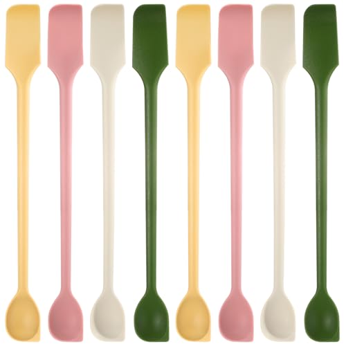8 Pcs Mini Silicone Spatulas Double-headed Multifunctional Small Scrapers & Spoons for Kitchen, Cosmetics & Jars, Lotion, Narrow & Thin Bottles Reusable Stirrer for Baking, Cooking, Mixing