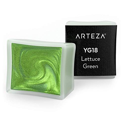 Arteza Metallic Watercolor Paint, Lettuce Green A721, Set of 2 Half Pans, Pearl Paint, Vibrant and Pearlescent Hues, For Illustrations, Calligraphy, Painting - color: A721 Lettuce Green, size: 0.18 Fl Oz (Pack of 2)
