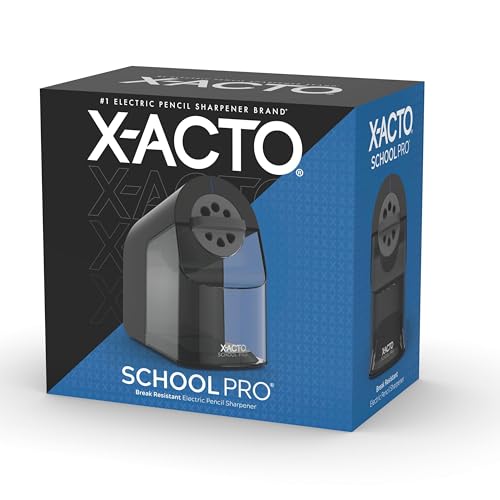 X-ACTO Pencil Sharpener, School Pro Electric Sharpener, Black, With Six Size Dial, XL Shavings Bin - Heavy Duty, Classroom Supplies