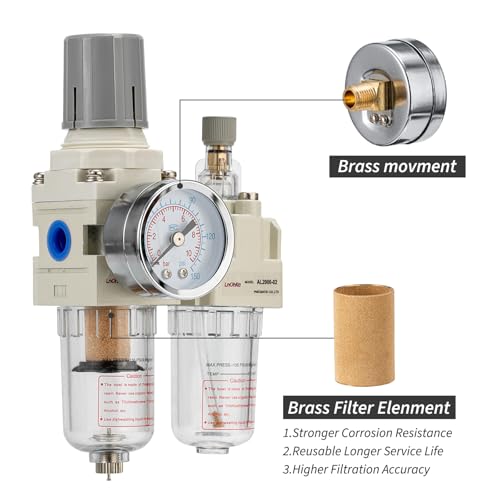 Air Pressure Regulator with Pressure Gauge(0-150PSI),Water Separator for Air Compressor Semi-Auto Drain 1/4 NPT Threaded Interface - size: 1/4 NPT, style: Semi-Auto Drain
