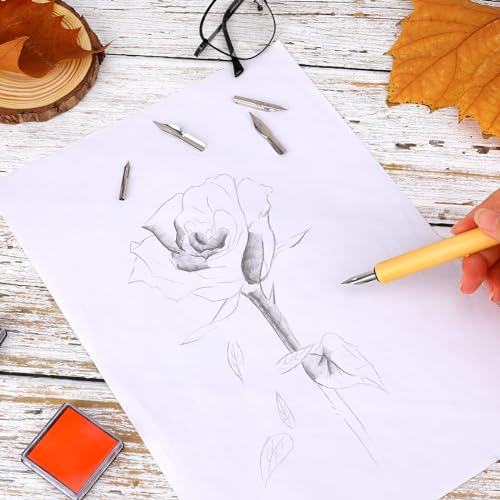 11PCS Comic Pen Nib Set, Oblique Calligraphy Dip Pen Set Fluid Writer Pen, Wooden Drawing Pen Holder with 10 Pieces Stainless Steel Pen Replacement Nibs Nib for Writing, Painting, Signing, Sketch - color: Wood