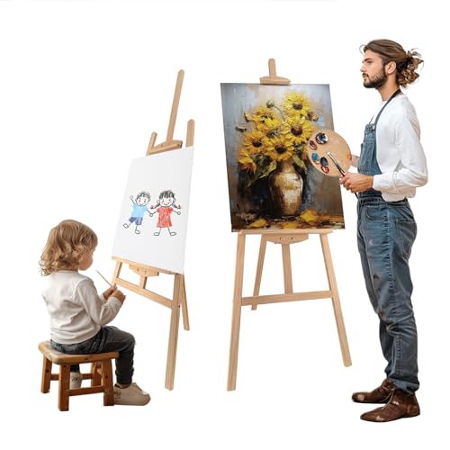 Adjustable Pine Wooden Painting Easel, Art Easel for Display - color: Nature