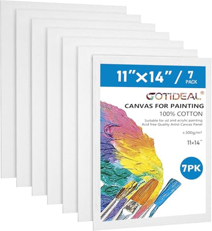 GOTIDEAL Canvases for Painting, 11x14 inch of 7 Pack, 100% Cotton - size: 11"x14"