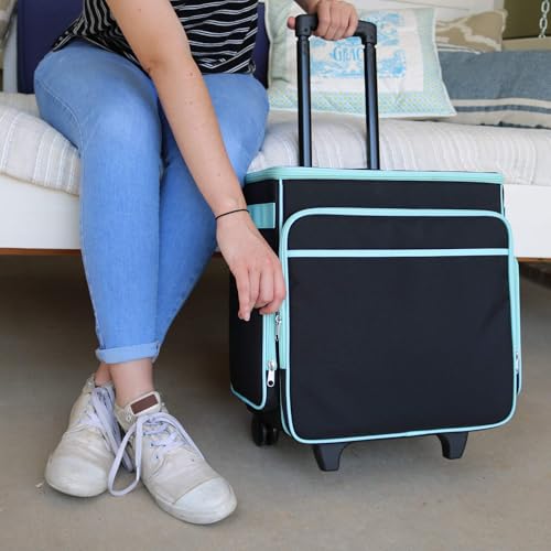 Everything Mary Rolling Scrapbook Tote – Black & Teal Craft Bag with Wheels – Organizer Case for Scrapbooking, Papercraft, Art Supplies & Creative Tools - color: Black