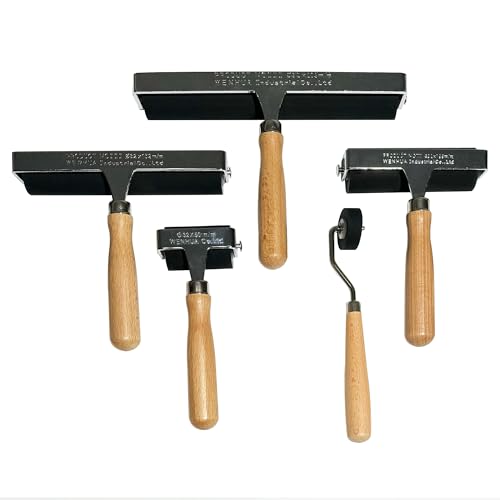 Soft Rubber Brayer – 45A Durometer Printmaking Roller, 6 Inch, for Gel Printing, Linocut & Block Printing, Heavy-Duty Steel Frame with Wood Handle - size: 6 in
