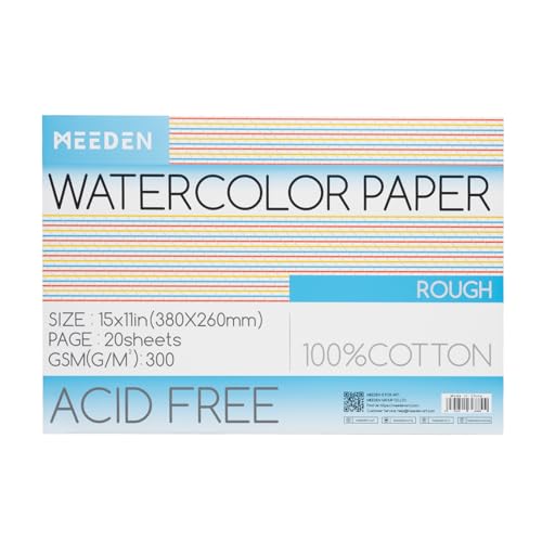 MEEDEN Cotton Watercolor Paper Block: 15" x 10" Rough Grain of 20 Sheets | 140lb/300gsm 100% Cotton Watercolor Paper Pad, Acid-free Art Paper for Painting, Drawing, Watercolor, Gouache, Ink and More - color: Rough Grain, size: 10×15"