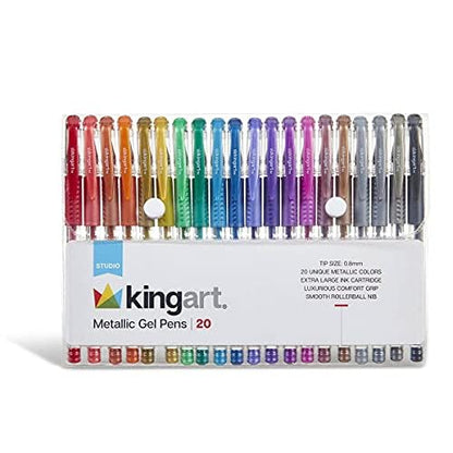 KINGART 400-20 Comfort Grip Gel Pens, Set of 20 Unique Metallic Colors - color: Metallic