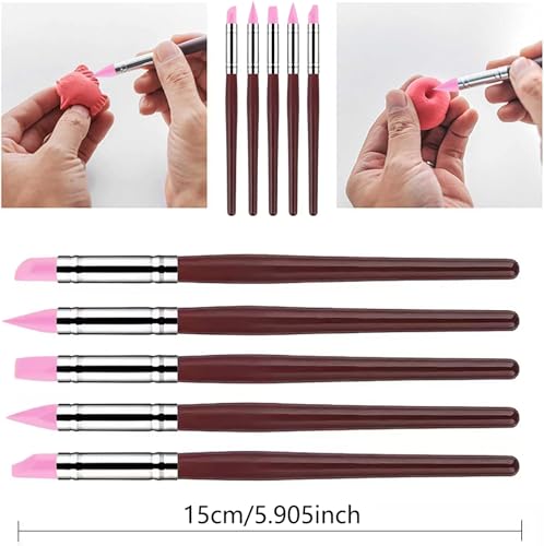 30Pcs Clay Sculpting Tool Set, Polymer Clay Kit with Silicone Sculpting Brushes, Wooden Carving Tools, Ball Stylus, Dotting Pens & Smoothing Sponge, Multi-Function Craft Tools for Pottery, Ceramic - color: 30Pcs