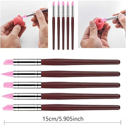 30Pcs Clay Sculpting Tool Set, Polymer Clay Kit with Silicone Sculpting Brushes, Wooden Carving Tools, Ball Stylus, Dotting Pens & Smoothing Sponge, Multi-Function Craft Tools for Pottery, Ceramic - color: 30Pcs