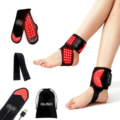 Red Light Therapy Wrap with Heating Vibration for Ankle Foot Wrist | Relieve ankle wrist, hand & foot pain,660nm Red & 850nm Infrared Light,3‑Level Heating | 3 Vibration Modes,3000mAh Battery