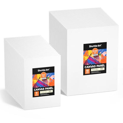 Shuttle Art 36 Pack Canvas for Painting, 5x7 & 8x10 Inch(18 of Each), Primed, 100% Cotton Blank Canvas Boards for Painting, Ideal Art Supplies for Kids Adults Artists Acrylic Oil Painting - size: 36 Pack - 18 of Each 5x7, 8x10 inch