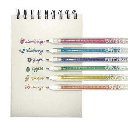 OOLY Yummy Yummy Scented Gel Pens, Metallic, Set of 6 | Ages 3+, Fruity Scented Gel Ink, Writes on Black Paper, 1.0mm Nib, Metallic Colors, Fun Pens for Kids - style: Metallic - Set of 6