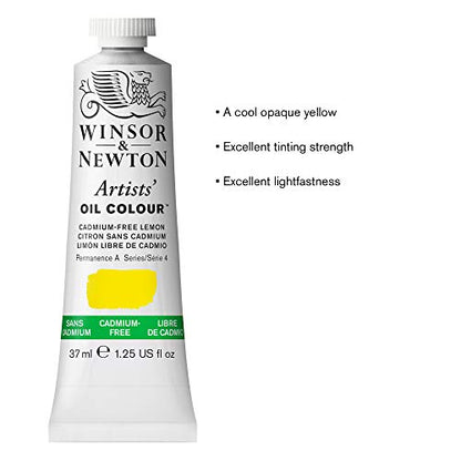 Winsor & Newton Artists' Oil Paint, 37ml Tube, Cadmium-Free Lemon | Formulated with the finest pigments with excellent tinting strength; use thickly or thin to a very fine glaze. - color: Cadmium-free Lemon, style: 1.25-oz Tube