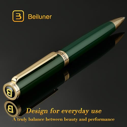 BEILUNER Luxury Gel Pen with 24K Gold Finish, Green Piano Lacquer, Luxury Grade Craftsmanship, Fancy Pen Gift Set for Men and Women, Graduation Gift, Executive, Office, Retractable, Nice Pen Set - color: Green and Gold Finish