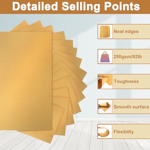 Silunkia 28 Sheets Gold Shimmer Cardstock 8.5 x 11 Glossy Paper 92lb | Heavyweight Paper Card Stock for DIY Cards Making, Anniversaries, Wedding Invitations, School Crafting, Greeting Cards - color: Gold, size: 28 Sheets