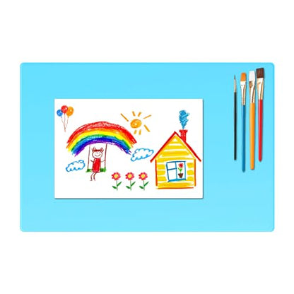 Silicone Painting Mat, Paint Mat for Kids, Siliocne Sheet for Crafts, Resin, Clay, Non Stick Art Pad with Raised Edge, Painting Supplies (Sky Blue, 23.6"×15.7") - color: Sky Blue