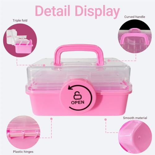 3-Layer Craft Organizer with 18 Small & 8 Mini Compartments,Pink