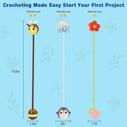 WaldyWop Crochet Kit for Beginners: 3 Animal Bookmarks Craft Kit,Women Gift - color: Animal Bookmarks